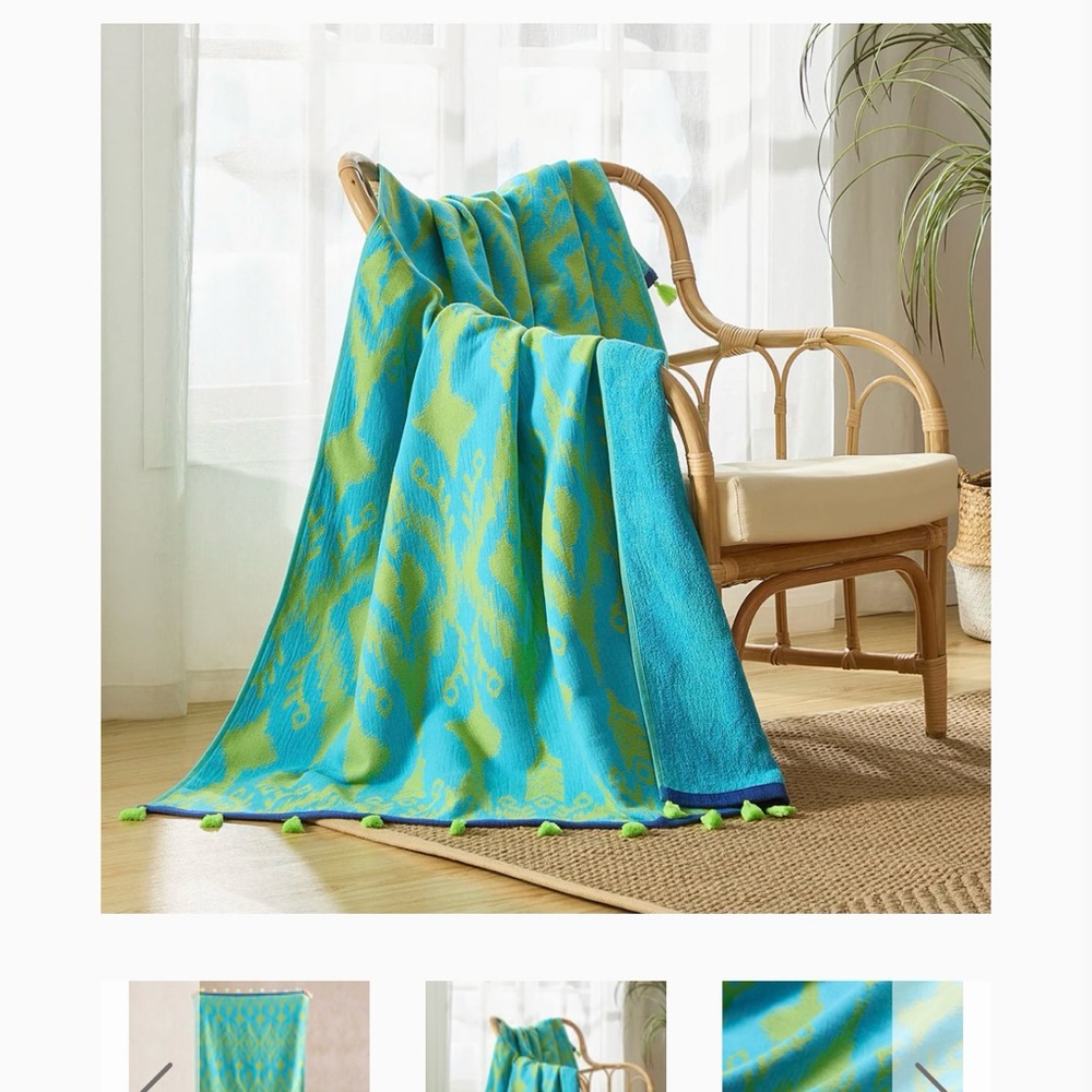 NWT John Robshaw Textiles Ravi Peacock towel throw beach cotton tassels